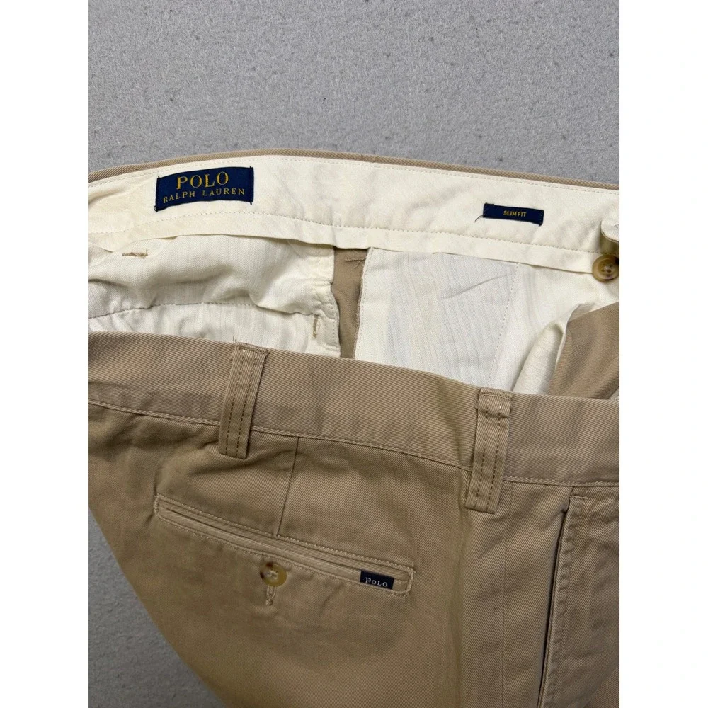 Polo Ralph Lauren Chino Pants Mens 35x32 Tan Khaki Classic Cotton Twill Trousers